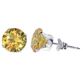 Alluring Round Citrine Cubic Zirconia Sterling Silver Stud Post Earrings by Gem Avenue