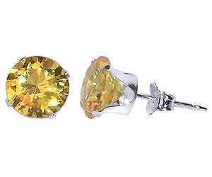 7 MM Round Citrine Cubic Zirconia .925 Sterling Silver Post Stud Earrings