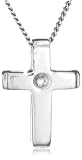 9Ct White Gold Diamond Polished Cross Pendant + Curb Chain 18