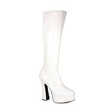 5 Inch Chunky Heel Platform Boots White Knee Highs