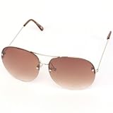 Men's Big Rimless Round Rappr Sunglasses Silver Tone Metal Frame with Brown Smoke Lens