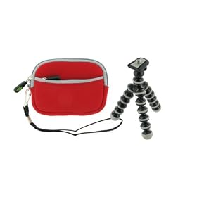 Neoprene Sleeve Case (Red) and Premium Tripod for Nikon Coolpix S6000 14 MP Digital Camera Black