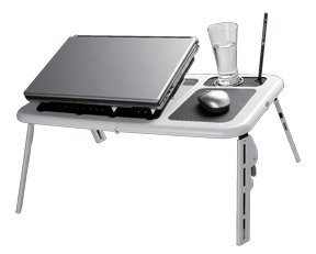 White Foldable Tray Table Desk with Cooling Fan for Laptop NoteBook