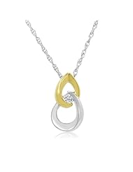 Sterling Silver and 14K Yellow Gold Diamond Solitaire Pendant-Necklace (1/10ct)
