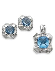 Sterling Silver Blue & Clear CZ Pendant & Earring Set