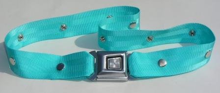 NEW!! -Narrow- Turquoise Blue Seatbelt Belt With Real Seat Belt Buckle!