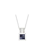14K White Gold 0.03 ct. Diamond and 3/8 ct. Square Shaped Sapphire Necklace -16''