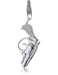 VINANI brand Germany 925 Sterling Silver Charm Pendant Pistol Colt shiny Zirconia Grip white HPIT