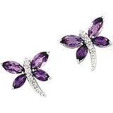 14K White Gold Amethyst & Diamond Earring