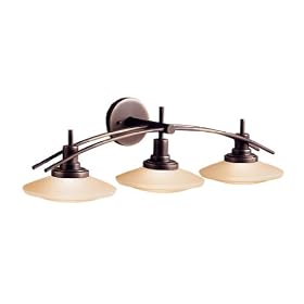 Kichler Lighting 6463OZ Structures 3-Light Halogen Wall Mount Bath Strip, Olde Bronze with Light Umber Glass