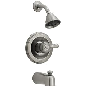 Click here to buy Delta 14478-SS Leland Pressure Balance Single-Handle Tub and Shower Faucet with Full-Spray... by Delta Faucet.