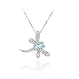 Sterling Silver Blue Topaz & Diamond Accent Flying Dragonfly Slide Pendant