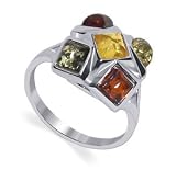 Sterling Silver Multi Amber Ring Size 6,6.5,7,7.5,8,8.5,9