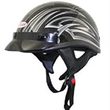 DOT Approved Motorcycle Helmet - Half - Black Silver Tribal - Medium
