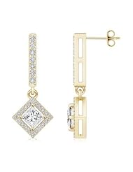 2 ct Princess Diamond Earrings with Round Diamond Border