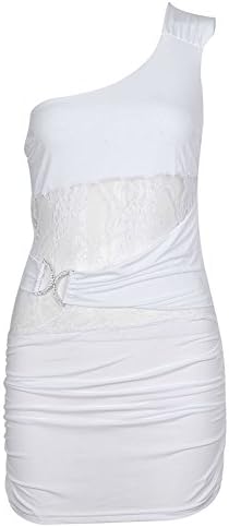 2014 New Arrival Women's One Shoulder Clubwear Sexy Nightclub Bodycon Mini Dress (White)