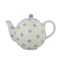 Dexam London Pottery 4 Cup Globe Teapot Blue Spots on Ivory