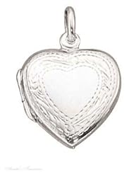 Sterling Silver 18" .8mm Wide Box Chain Necklace With Small Etched Border Heart Locket Pendant