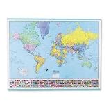 American Map 715758 Hammond Deluxe Laminated Rolled Political Reference World Map w/Flags, 52wx40h