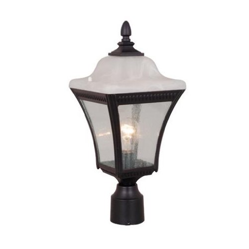 Emperor - 1 Light Outdoor Post Lighting Fixture - Textured Black - White Alabaster Glass - B7624