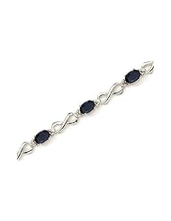 10K White Gold Oval Sapphire and Diamond Bracelet