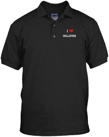 I Love Hollister Ca Embroidered Golf Polo Shirt Black Small