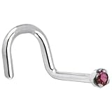 Solid 18KT White Gold (Februray) 1.5mm Genuine Purple Diamond Right Nostril Screw - 18 Gauge