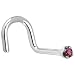 Solid 18KT White Gold (Februray) 1.5mm Genuine Purple Diamond Right Nostril Screw – 18 Gauge