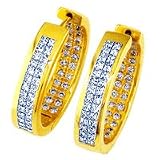 1.60 Carat G/VS2 Princess Certified Diamond Hoop Earrings in 18ct Solid Yellow Gold