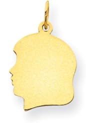 14k Plain Medium .018 Gauge Facing Left Engravable Girl Head Charm