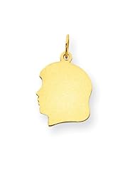 14k Plain Medium .035 Gauge Facing Left Engravable Girl Head Charm