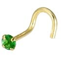 Solid 14KT Yellow Gold 2mm EMERALD Cubic Zirconia SOLITAIRE Nose Ring