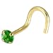 Solid 14KT Yellow Gold 2mm EMERALD Cubic Zirconia SOLITAIRE Nose Ring