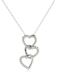 Sterling Silver Cubic Zirconia Triple Heart Linear Drop Pendant Necklace, 18"