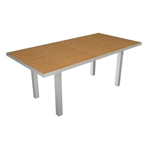 Polywood Euro All-Weather Rectangle Dining Table, Silver with Plastique Slats,Teak by 