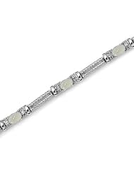 14k White Gold Natural Opal And Diamond Tennis Bracelet