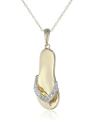 10k Yellow Gold Diamond Flip Flop Pendant (.025 cttw, I-J Color, I3 Clarity), 18"