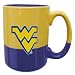 15 oz. 2-Tone Yellow/Blue Grande Coffee Mug with large handle. Colorful applique is approx 2 inches high.
