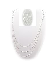 Sterling Silver Multi-strand Hammered Circle 36 Inch Long Layered Chain Italy Necklace Earrings