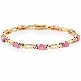 24k Gold Fiery Created Pink Opal with Genuine Diamond Accent Bracelet by SilverSpeck.com