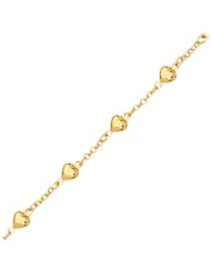 7" 14K Yellow Gold 2.0mm (0.08") Alternate Oval Chain Link & Polished Puff Heart Symbolic Bracelet w/ Lobster Clasp