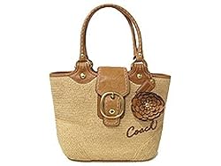 Coach Bleecker Straw Floral Flower Bag Tote Natural