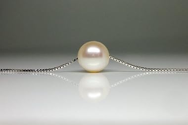 HinsonGayle AAA Handpicked Premium Round 10.0-10.5mm White Cultured Pearl Solitaire Necklace