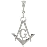 Mens Masonic Pendant in Sterling Silver - 4.6 inches