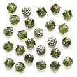 Czech Cathedral Glass Beads 6mm Green Olivine/Silver Ends (25