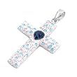 Sterling Silver Pendant - Clear Cubic Zirconia - Cross - 24mm Height