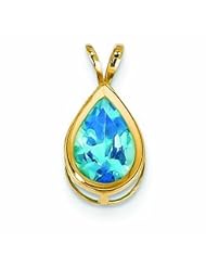 2.4 Carat 14K Gold 10x7mm Pear Blue Topaz bezel pendant