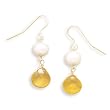 Cultured Freshwater Pearl and Citrine 14K Yellow Gold French Wire Earrings