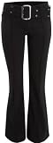 Ladies Black Buckle Stretch Womens Hipster Trousers Sizes 6-16
