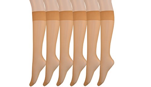 Women's 6 Pack Silky Sheer Knee High trouser socks reinforced toe